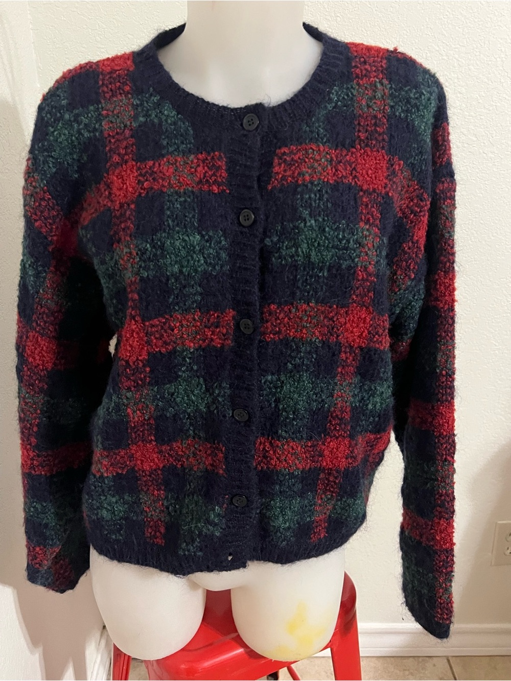Paul Harris Design mohair sweater cardigan tartan size medium